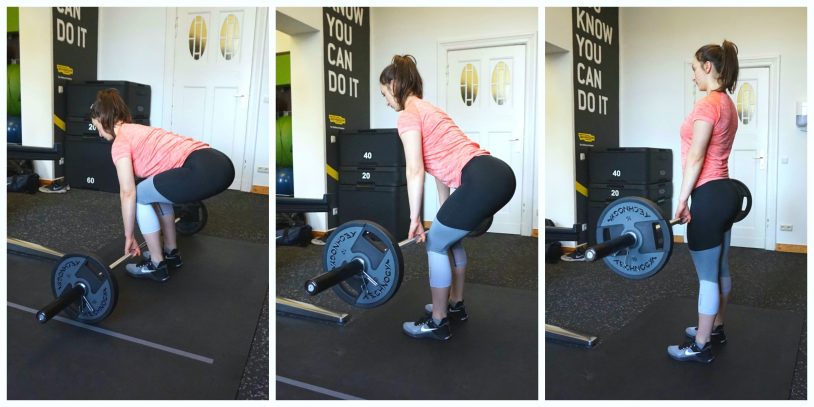 A young girl in sports apparel performing a conventional deadlift from the article Compound Movement Deadlift - 4 Effective Deadlift Variations