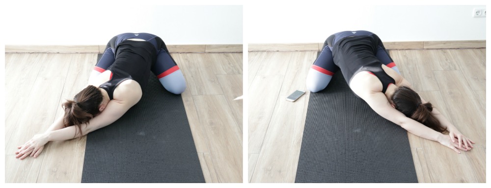 Child's pose with side stretching from article 8 Lower back stretches to relieve tight and painful back