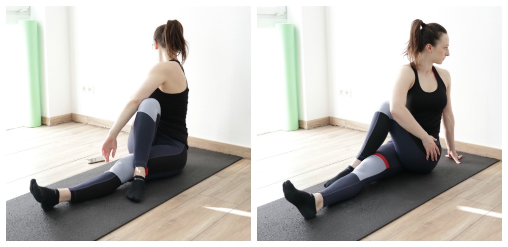 Demonstration of sitting piriformis stretch from article 