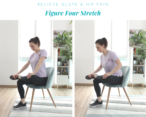Figure four stretch demonstration from article 10 Desk-friendly chair stretches to relieve muscle pain