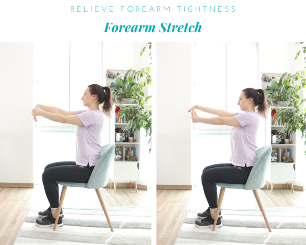 Forearm wrist flexion and extension chair stretch to relieve forearm tension from article 10 Desk-friendly chair stretches to relieve muscle pain