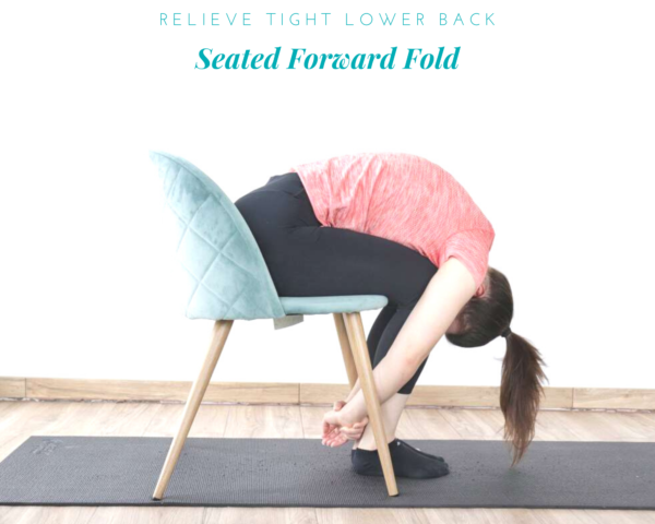Seated Forward Fold stretch, relieving lower back pain from article 10 Desk-friendly chair stretches to relieve muscle pain