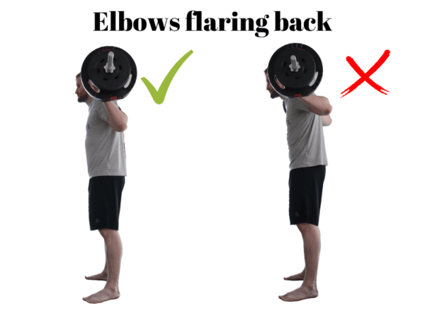 Demonstration of squat mistake - elbows flaring back and how to fix it. 