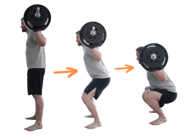 A proper form of back squat. Demonstration of the correct back squat form in order to prevent injuries and lower back pain. 